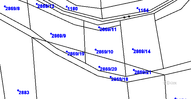 Parcela st. 2869/10 v KÚ Úštěk, Katastrální mapa