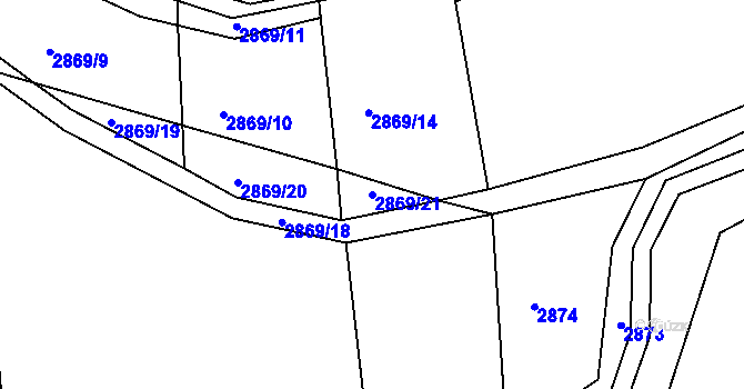 Parcela st. 2869/21 v KÚ Úštěk, Katastrální mapa