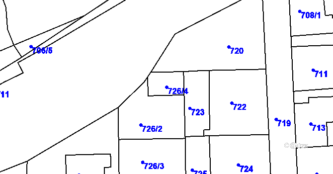 Parcela st. 726/4 v KÚ Úštěk, Katastrální mapa
