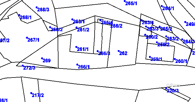 Parcela st. 266/3 v KÚ Úštěk, Katastrální mapa