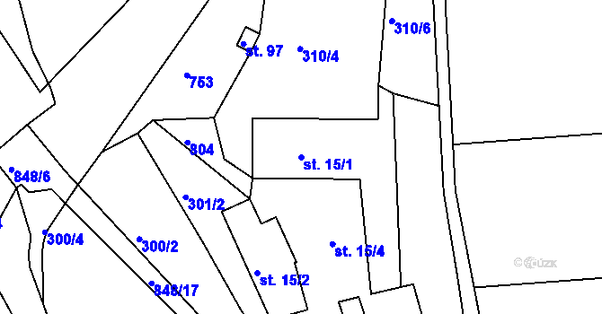 Parcela st. 15/1 v KÚ Útěchov u Moravské Třebové, Katastrální mapa