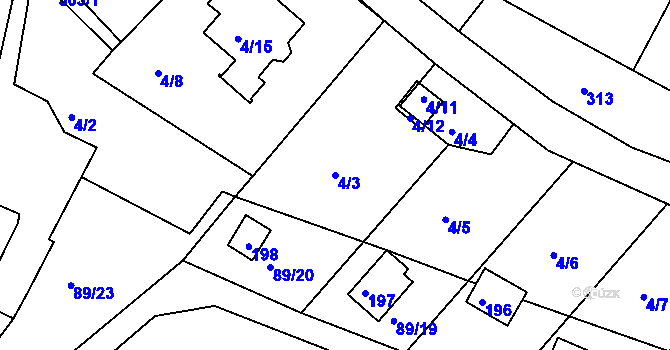 Parcela st. 4/3 v KÚ Útěchov u Brna, Katastrální mapa
