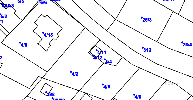 Parcela st. 4/11 v KÚ Útěchov u Brna, Katastrální mapa