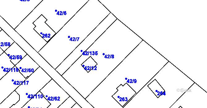 Parcela st. 42/8 v KÚ Útěchov u Brna, Katastrální mapa
