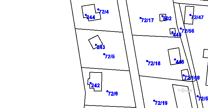 Parcela st. 72/5 v KÚ Útěchov u Brna, Katastrální mapa