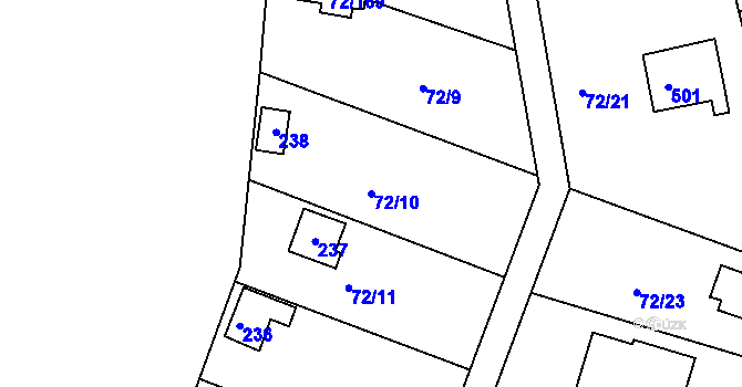 Parcela st. 72/10 v KÚ Útěchov u Brna, Katastrální mapa