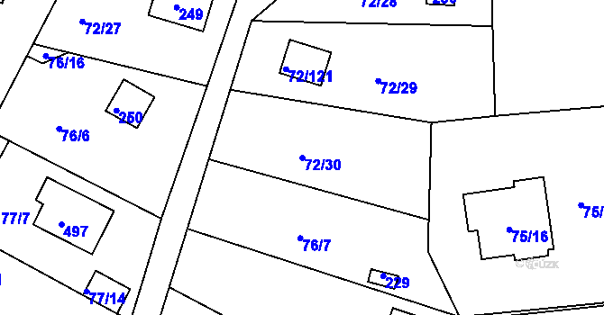 Parcela st. 72/30 v KÚ Útěchov u Brna, Katastrální mapa