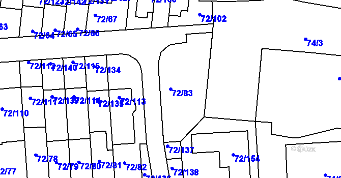 Parcela st. 72/83 v KÚ Útěchov u Brna, Katastrální mapa