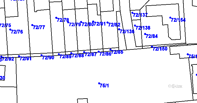Parcela st. 72/86 v KÚ Útěchov u Brna, Katastrální mapa