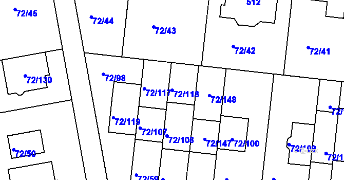 Parcela st. 72/118 v KÚ Útěchov u Brna, Katastrální mapa