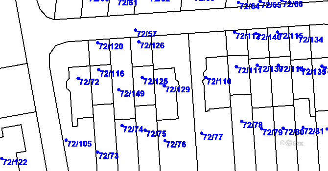Parcela st. 72/129 v KÚ Útěchov u Brna, Katastrální mapa