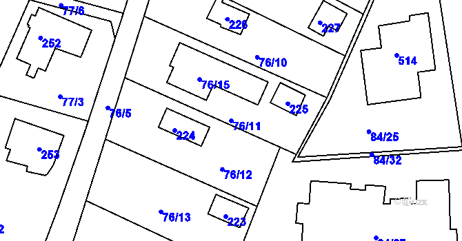 Parcela st. 76/11 v KÚ Útěchov u Brna, Katastrální mapa