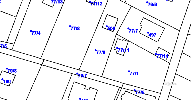 Parcela st. 77/9 v KÚ Útěchov u Brna, Katastrální mapa