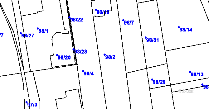 Parcela st. 98/2 v KÚ Útěchov u Brna, Katastrální mapa