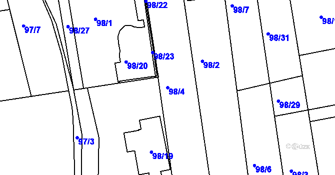 Parcela st. 98/4 v KÚ Útěchov u Brna, Katastrální mapa