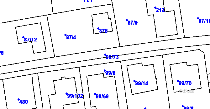 Parcela st. 99/73 v KÚ Útěchov u Brna, Katastrální mapa