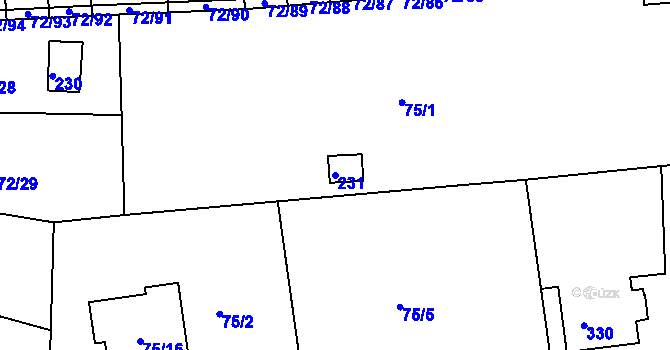 Parcela st. 231 v KÚ Útěchov u Brna, Katastrální mapa