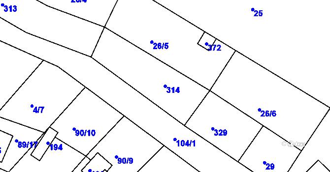 Parcela st. 314 v KÚ Útěchov u Brna, Katastrální mapa