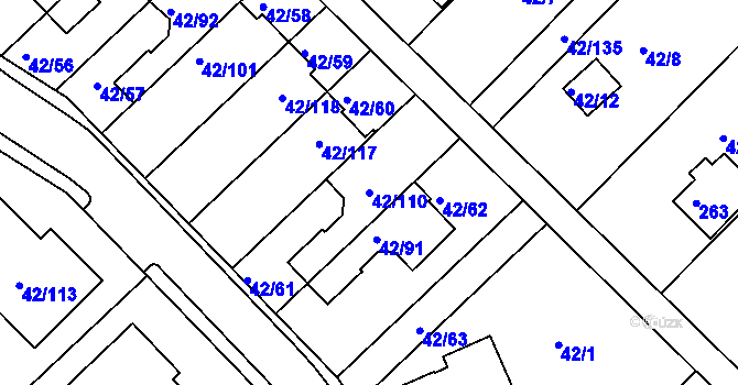 Parcela st. 42/110 v KÚ Útěchov u Brna, Katastrální mapa