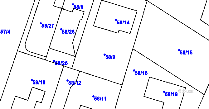 Parcela st. 58/9 v KÚ Útěchov u Brna, Katastrální mapa