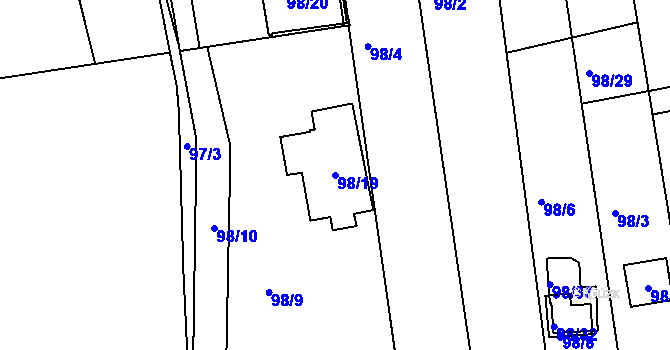 Parcela st. 98/19 v KÚ Útěchov u Brna, Katastrální mapa