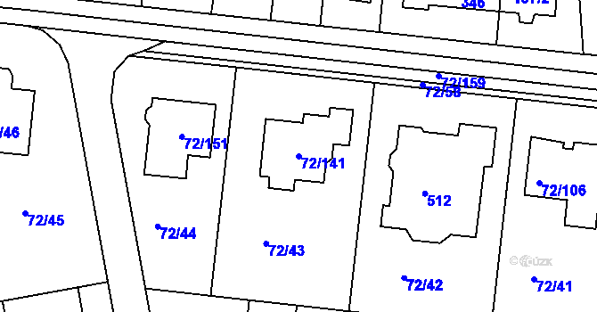 Parcela st. 72/141 v KÚ Útěchov u Brna, Katastrální mapa