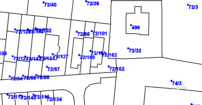 Parcela st. 72/162 v KÚ Útěchov u Brna, Katastrální mapa