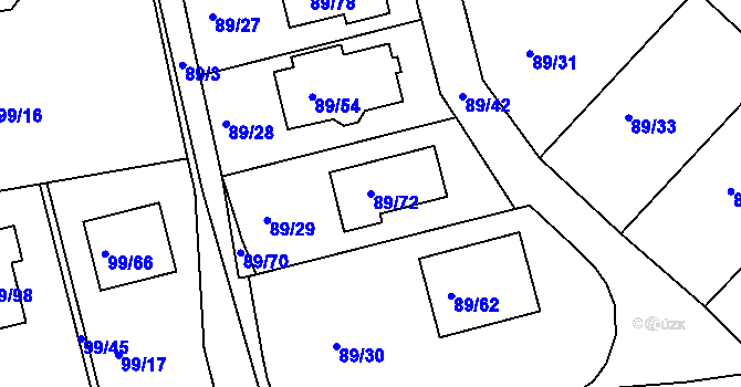Parcela st. 89/72 v KÚ Útěchov u Brna, Katastrální mapa