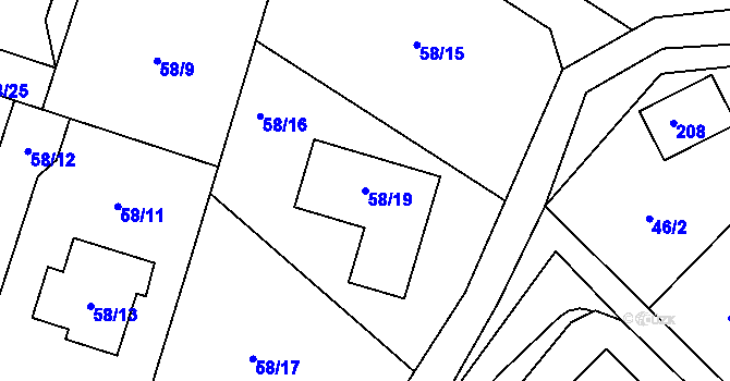 Parcela st. 58/19 v KÚ Útěchov u Brna, Katastrální mapa