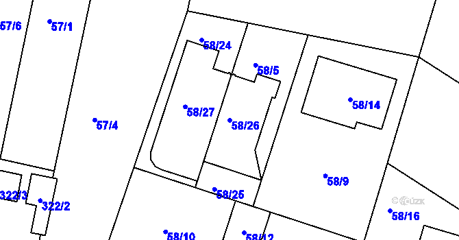 Parcela st. 58/26 v KÚ Útěchov u Brna, Katastrální mapa