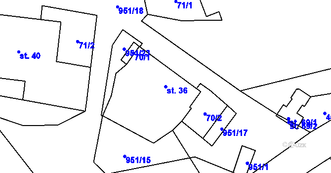 Parcela st. 36 v KÚ Útěchovice u Hořepníku, Katastrální mapa