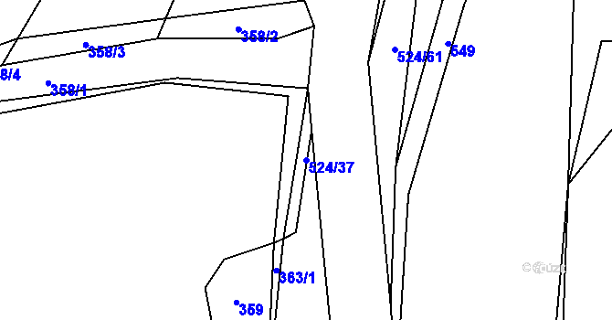 Parcela st. 524/37 v KÚ Útěchovičky, Katastrální mapa