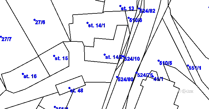 Parcela st. 14/2 v KÚ Útěchovičky, Katastrální mapa