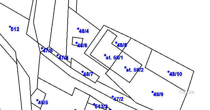 Parcela st. 58/1 v KÚ Útěchovičky, Katastrální mapa