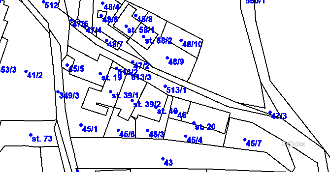 Parcela st. 513/1 v KÚ Útěchovičky, Katastrální mapa