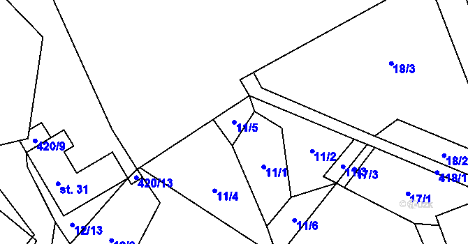 Parcela st. 11/5 v KÚ Zahrádka u Pošné, Katastrální mapa