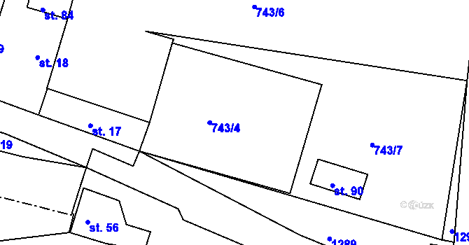 Parcela st. 743/4 v KÚ Olešovice, Katastrální mapa