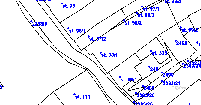 Parcela st. 98/1 v KÚ Úterý, Katastrální mapa