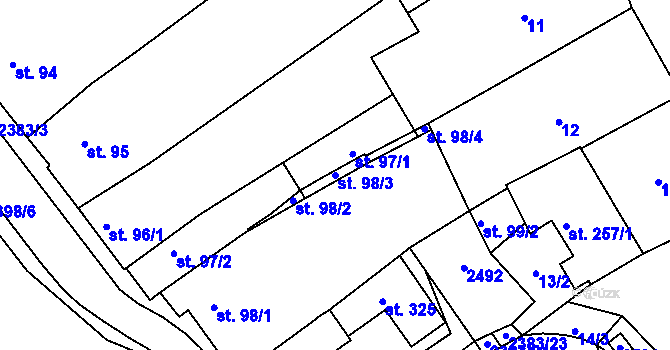 Parcela st. 98/3 v KÚ Úterý, Katastrální mapa