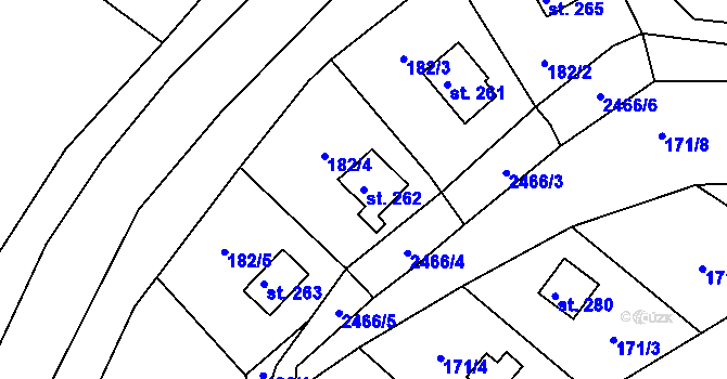 Parcela st. 262 v KÚ Úterý, Katastrální mapa