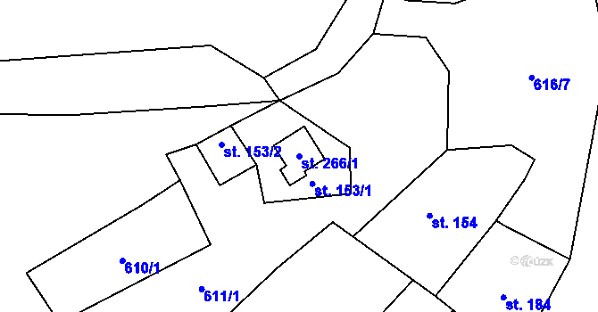 Parcela st. 266/1 v KÚ Úterý, Katastrální mapa