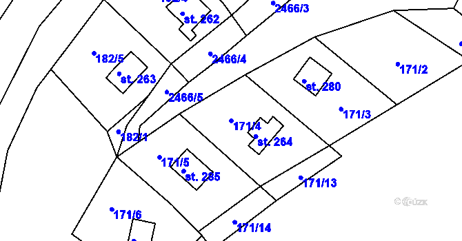Parcela st. 171/4 v KÚ Úterý, Katastrální mapa