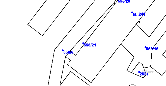 Parcela st. 558/21 v KÚ Úterý, Katastrální mapa