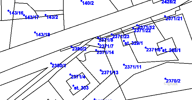 Parcela st. 2371/14 v KÚ Úterý, Katastrální mapa
