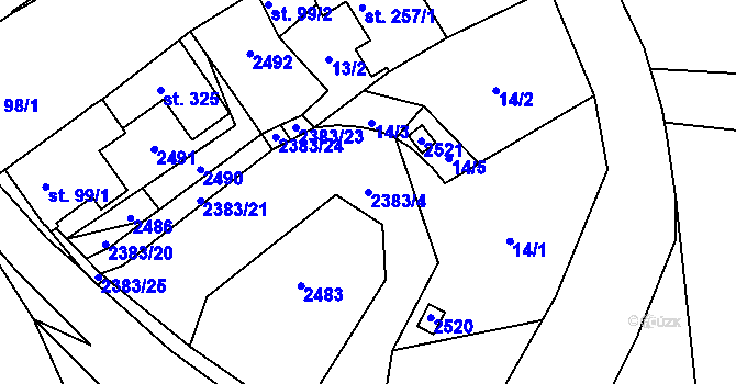 Parcela st. 2383/4 v KÚ Úterý, Katastrální mapa