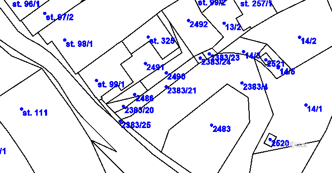 Parcela st. 2383/21 v KÚ Úterý, Katastrální mapa