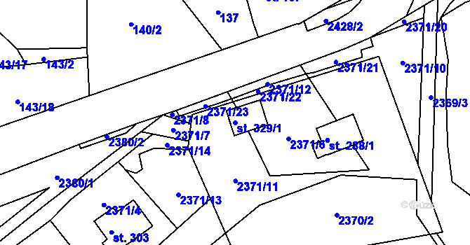 Parcela st. 329/1 v KÚ Úterý, Katastrální mapa