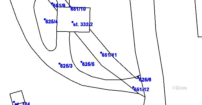 Parcela st. 651/11 v KÚ Úterý, Katastrální mapa