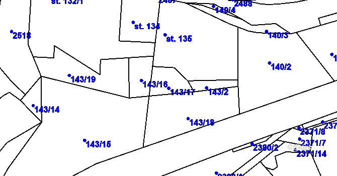 Parcela st. 143/17 v KÚ Úterý, Katastrální mapa