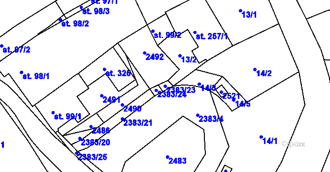 Parcela st. 2383/23 v KÚ Úterý, Katastrální mapa